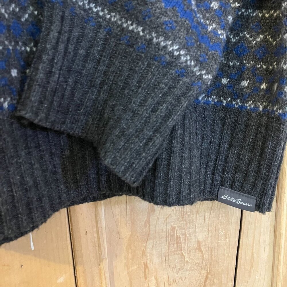 Eddie Bauer Mens Vintage Y2K Fair Isle Nordic Wool Sweater Sz. Large Blue FA EXC - Picture 6 of 11